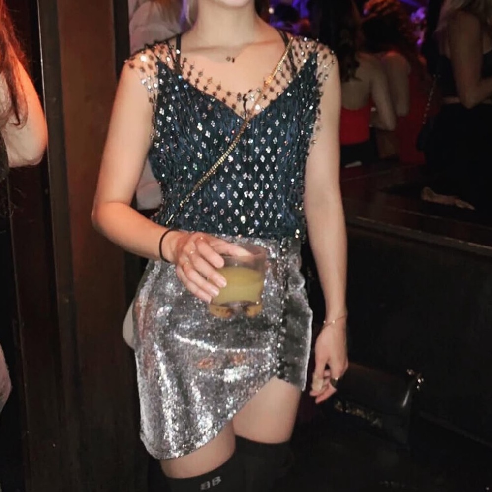 Black Beaded Mesh Top